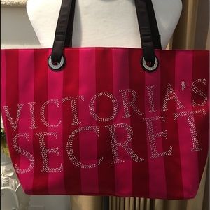 Victoria Secret Lg. Pink & Red Striped Tote